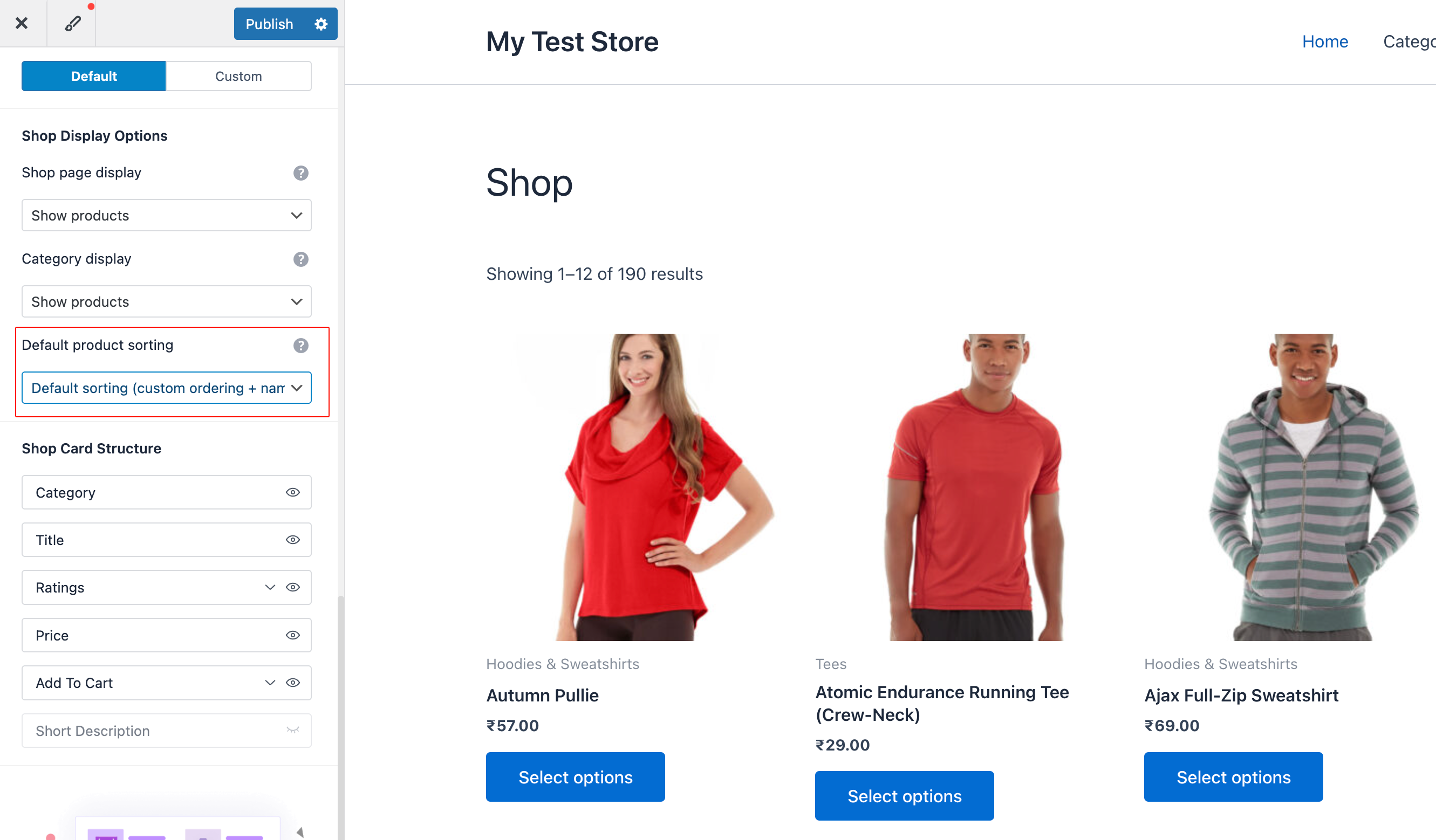 WooCommerce sorting settings